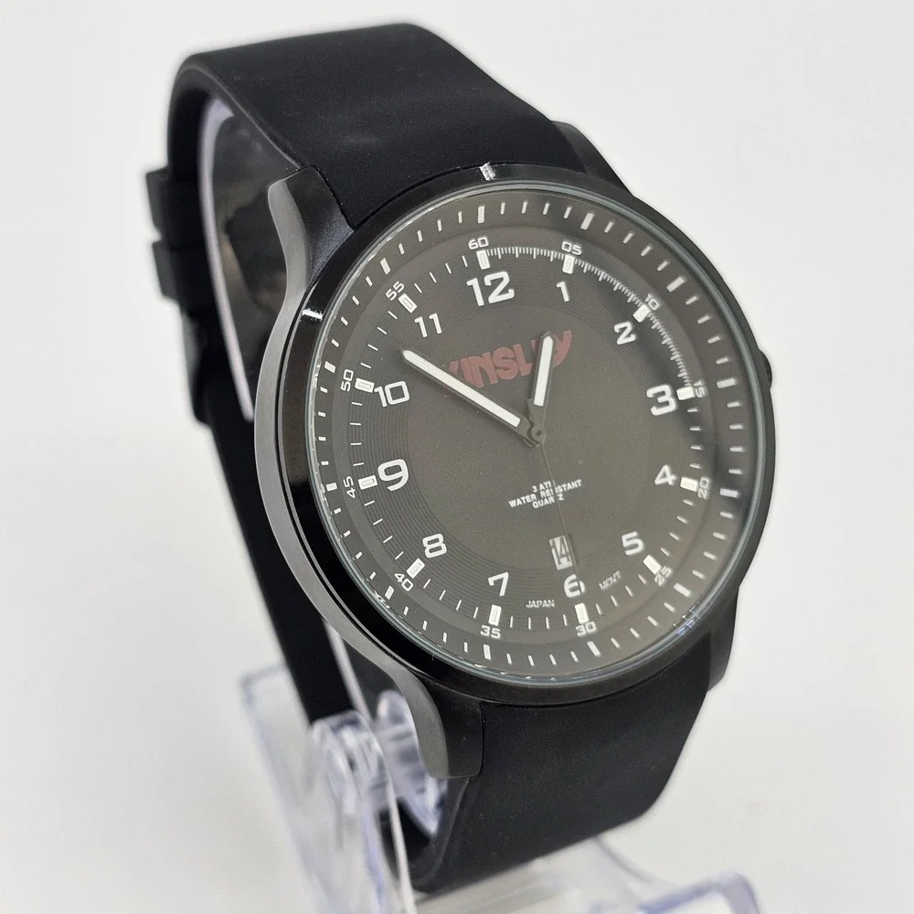 Men's Analog Watch 45MM Black Dial Black Plastic‎ Bands New Battery